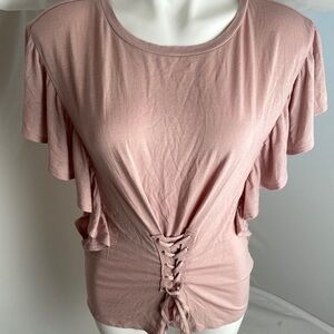 Express ruffle sleeve lace up front top XS